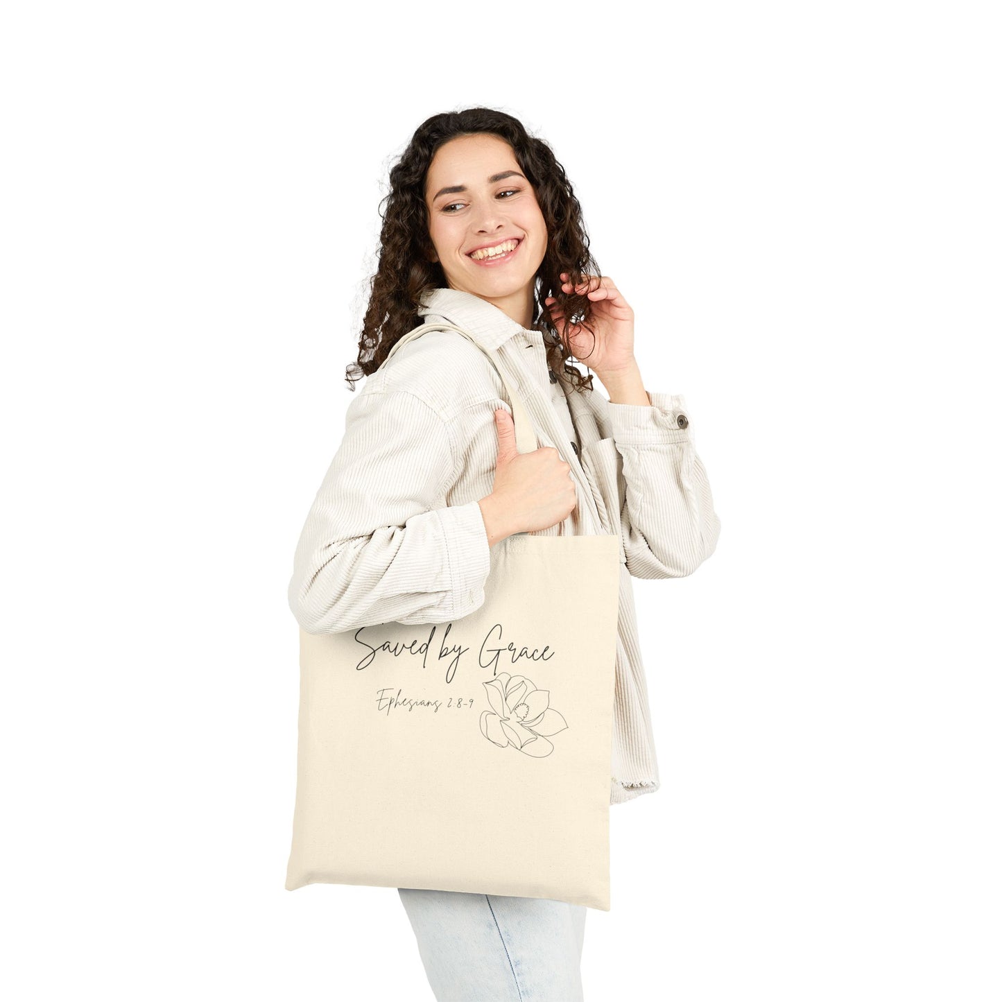 Saved by Grace Cotton Canvas Tote Bag, Eco-Friendly Grocery Bag, Reusable Shopping Tote, Versatile Carryall, Gift for Mom
