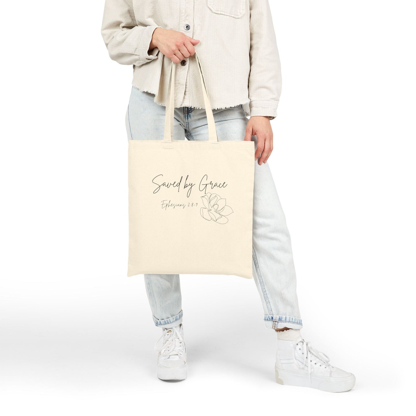 Saved by Grace Cotton Canvas Tote Bag, Eco-Friendly Grocery Bag, Reusable Shopping Tote, Versatile Carryall, Gift for Mom